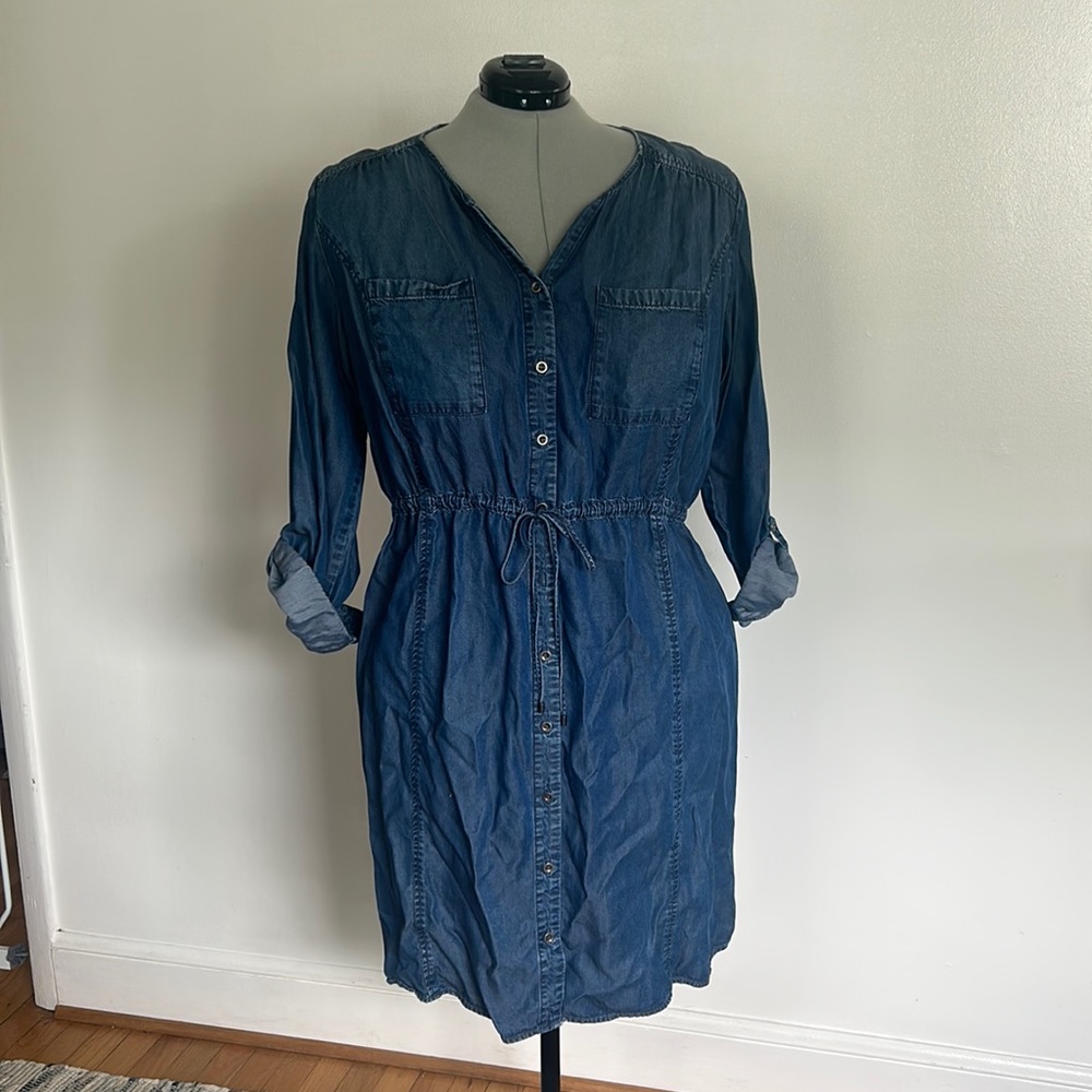 Sejour Navy Blue Denim Midi Shirt Dress